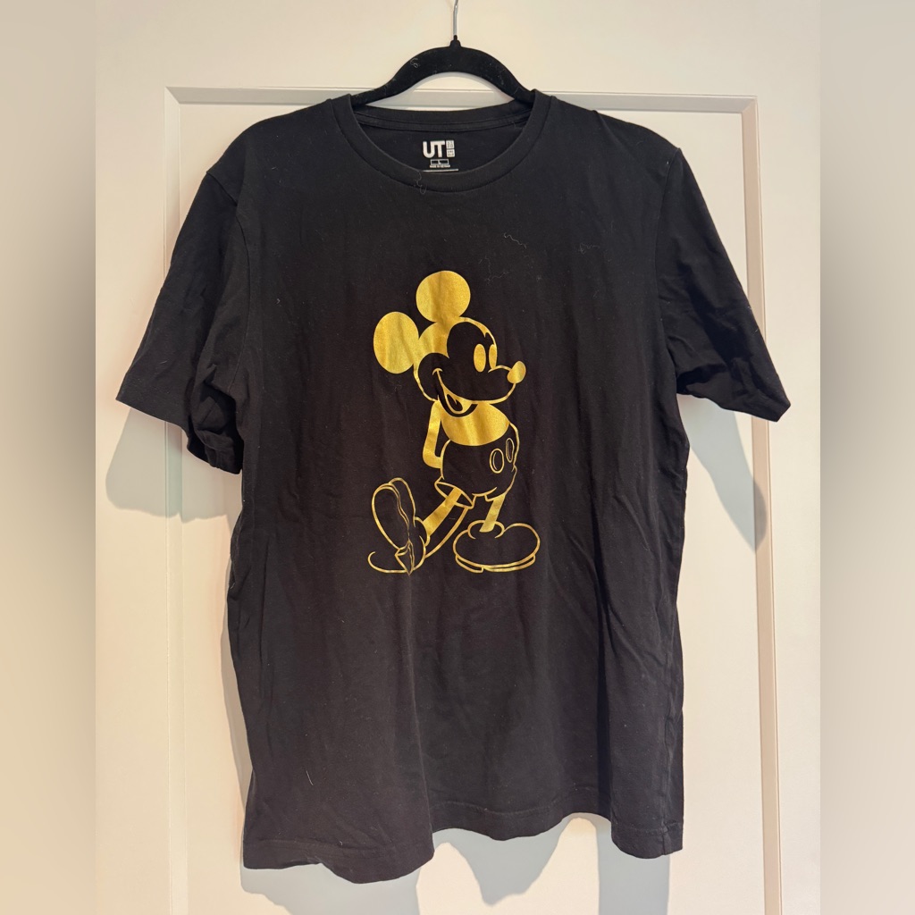 Disney X Uniqlo Black T-Shirt With Gold Logo